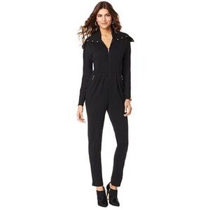 Vicky Tiel Black Jumpsuit Zip Up Pleats and Gold Snap Buttons and Gold Zipper 8